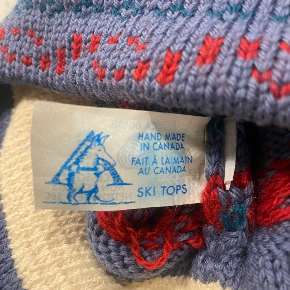 Vintage 100% pure virgin wool ear flap hat Unisex Blue Red - Picture 6 of 8